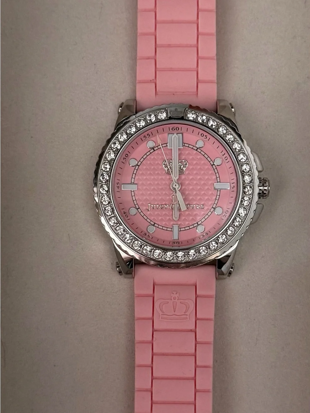 Juicy Couture Pink Crystal Bezel Silicone Strap Watch